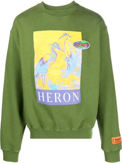 Heron Preston logo-print organic cotton sweatshirt Green HMBA016S22JER0025518