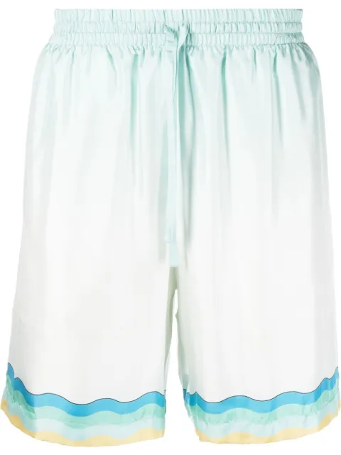 Casablanca Memphis Icon-print silk drawstring shorts Blue MS22TR012