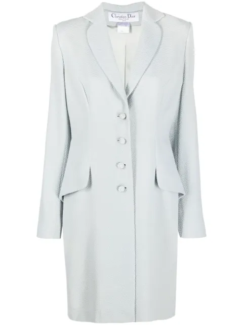Christian Dior Pre-Owned 1990s textured single-breasted coat Blue HOLADIO240