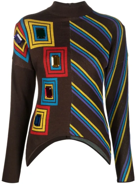 Kansai Yamamoto Pre-Owned 1990s gemstone-embellished knitted jumper Brown HOLAKY100