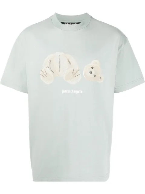Palm Angels Teddy Bear logo-print crew-neck T-shirt Green PMAA001S22JER0200960