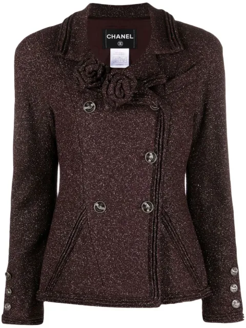CHANEL Pre-Owned 2008 metallic-knit double-breasted jacket Brown CHA2200HH