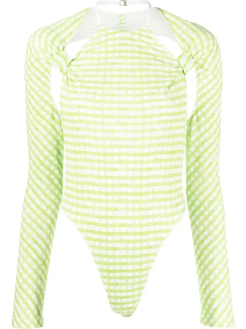 Jacquemus check-print cut-out bodysuit Green 221TO0071026