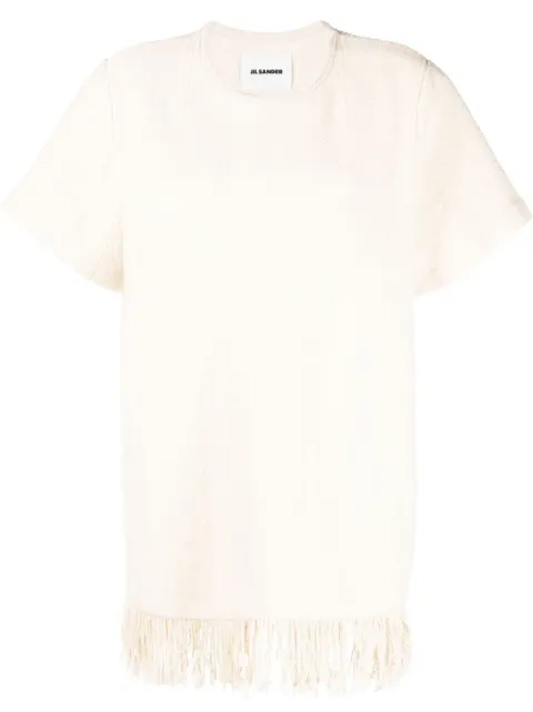 Jil Sander fringe-detail knitted top Neutrals JSWU751314WUY25208