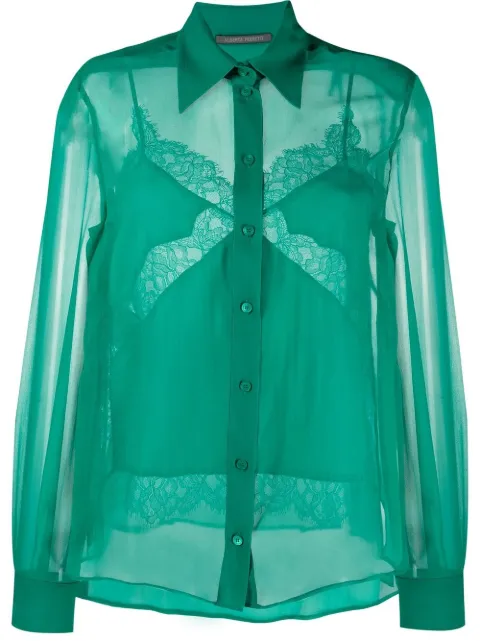 Alberta Ferretti silk lace-insert shirt Green A02010114
