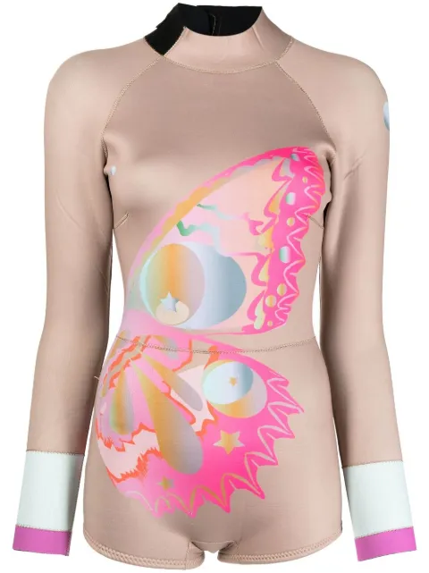 Cynthia Rowley butterfly-print long-sleeve wetsuit Brown 21F1WS04NP