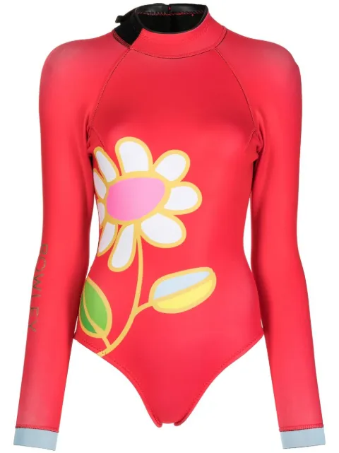 Cynthia Rowley floral-print mock neck wetsuit Red 21F1WS03NP