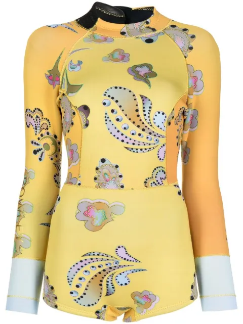 Cynthia Rowley paisley-print long-sleeve wetsuit Yellow 21F1WS06NP
