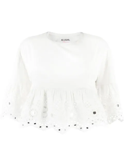 Blugirl Broderie Anglaise cropped blouse White RA2122T8850