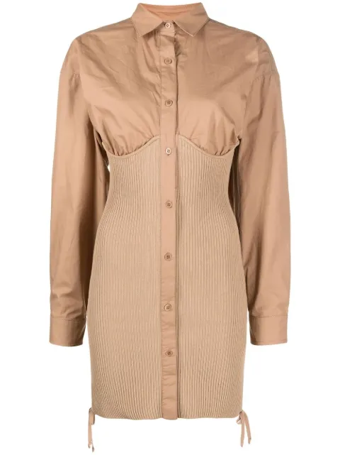 ANDREĀDAMO ribbed mini shirt dress Neutrals ADSS22DR07258476
