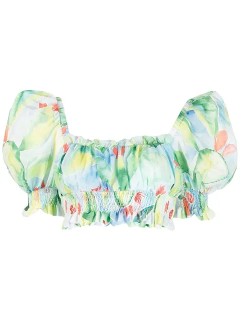 Charo Ruiz Ibiza graphic-print ruffled crop top Blue 222103