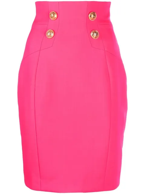 Balmain logo-button pencil skirt Pink YF1LC060WB05