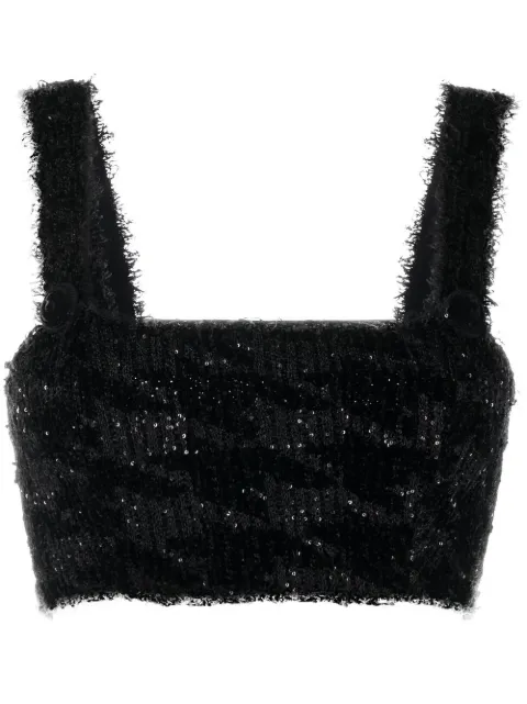 Balmain sequin knitted crop top Black YF1AA001KC19