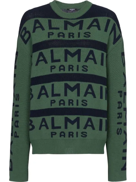 Balmain logo pattern jumper Green YH1KE010KC56
