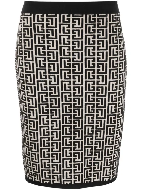 Balmain monogram pattern mini skirt Neutrals YF1LC006KB02