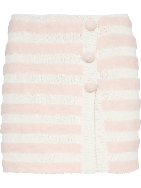Balmain striped knitted button-up skirt White YF1LB369KC43