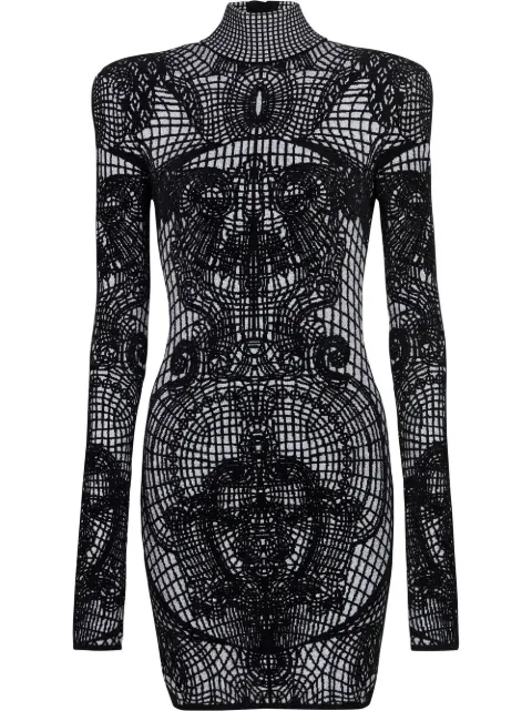 Balmain graphic-print fitted dress Black YF1R8243KC53