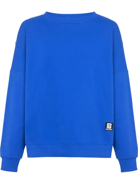Balmain logo-patch cotton sweatshirt Blue YH1JS047BB16