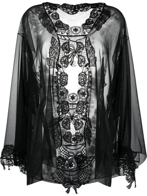 Belle Et Bon Bon Bisoux Venetian lace robe Black BISOUXKIMONO