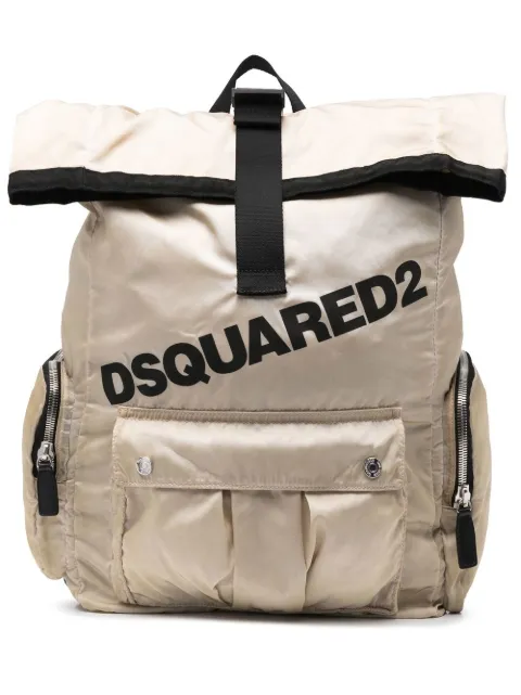 DSQUARED2 logo-print buckled backpack Neutrals BPM007308105164