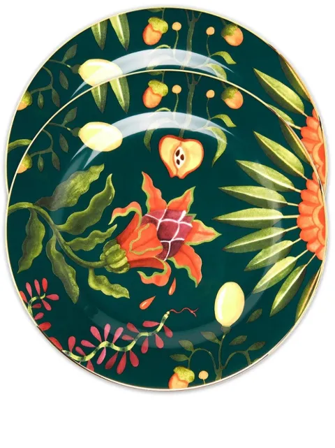 La DoubleJ dragonfruit-print set of two dessert plates Green DIS0063CER001HLE0005