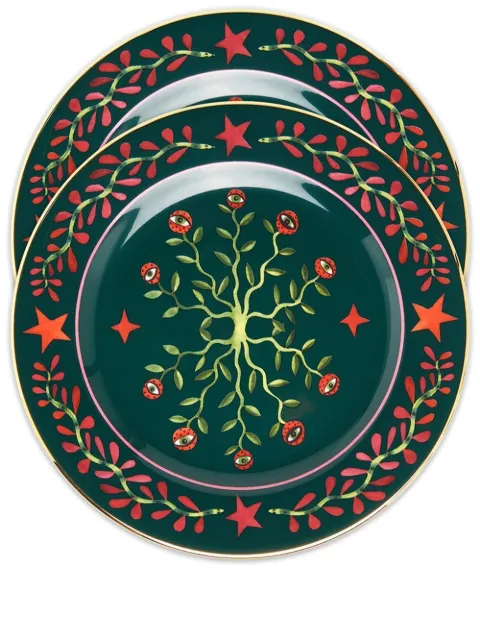 La DoubleJ Eye Vines set of two dessert plates Green DIS0063CER001HLE0001
