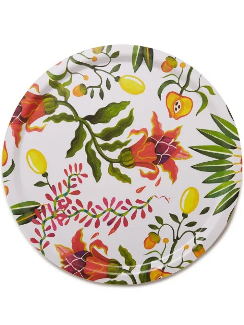 La DoubleJ floral-print wood tray White TRA0002WOD001HLE0008