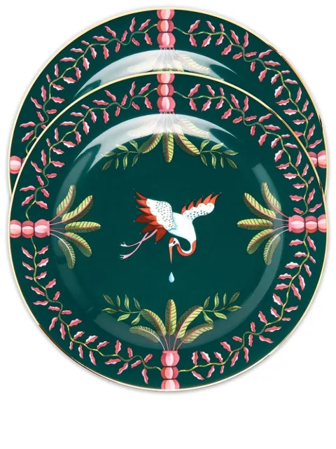 La DoubleJ Egret set of two dessert plates Green DIS0063CER001HLE0006