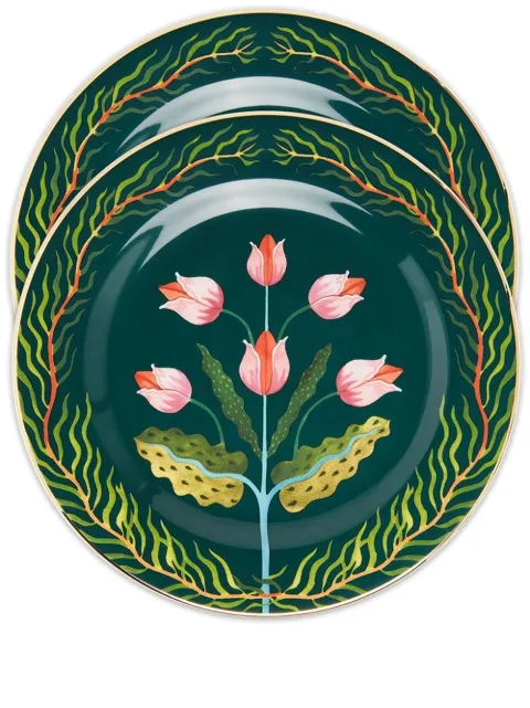 La DoubleJ Tulips set of two dessert plates Green DIS0063CER001HLE0004
