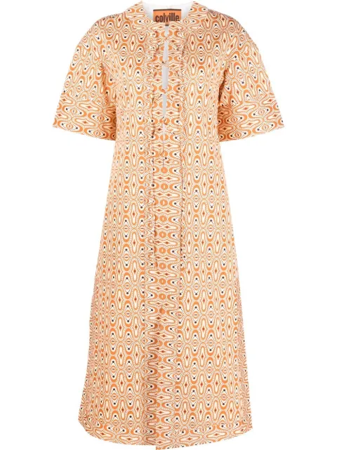 colville patterned lace-up midi dress Orange CVS22551PYS