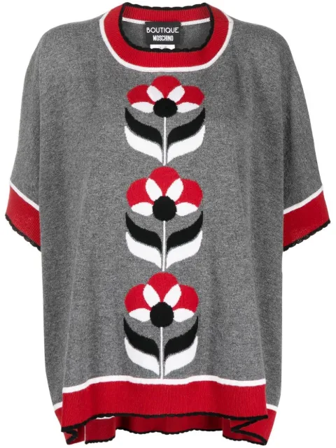 Boutique Moschino intarsia-knit floral poncho top Grey A09146102