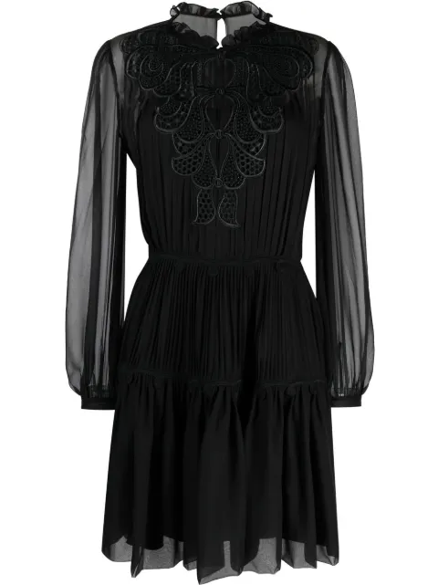 Alberta Ferretti long-sleeve silk shift dress Black V04590114