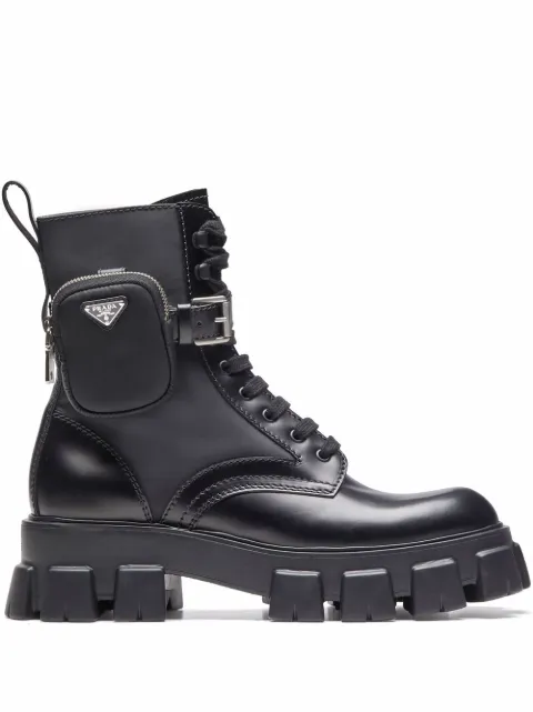 Prada Monolith brushed leather and Re-nylon boots with pouch Black 2UE007FD0023LFR