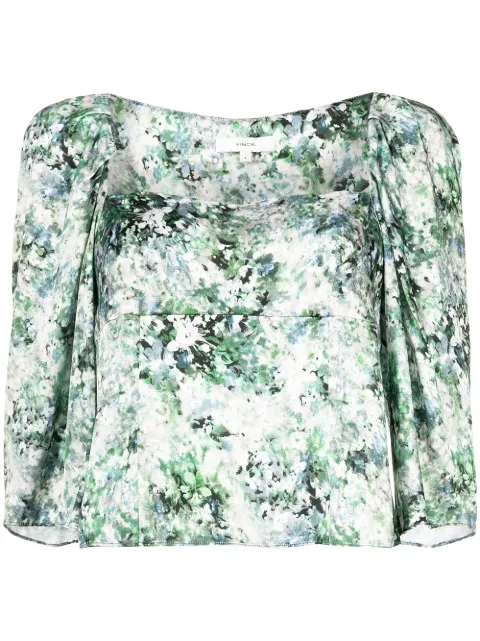 Vince floral-print square-neck blouse Green V825512652