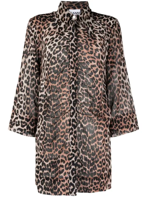 GANNI leopard-print shirt Brown F6956