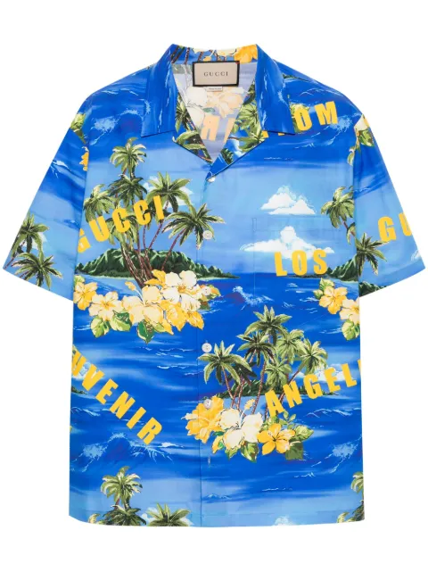 Gucci palm tree-print bowling shirt Blue 694125ZAJSR