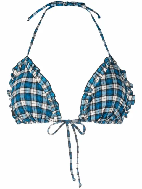 GANNI plaid-check print bikini top Blue A4103
