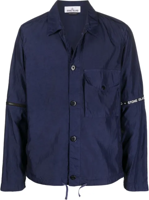 Stone Island detachable-sleeves logo-print shirt jacket Blue 7615429E1