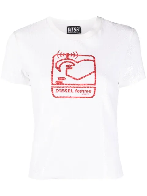 Diesel sequin-embellished logo-print T-shirt White A065650DGAE