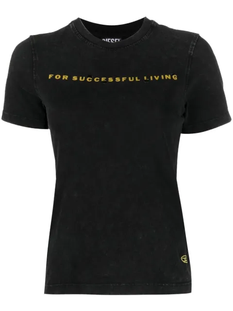 Diesel distressed-finish slogan-print T-shirt Black A067760DGAF