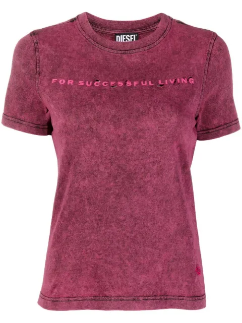 Diesel distressed-effect slogan-print T-shirt Pink A067760DGAF