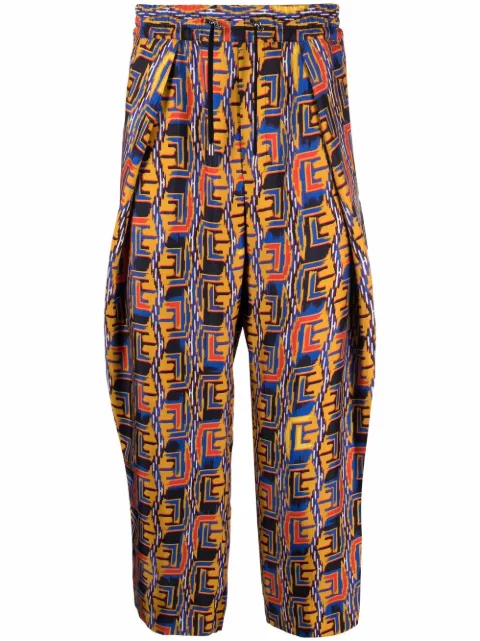 Balmain graphic-print cropped trousers Blue XH1PN020VB20