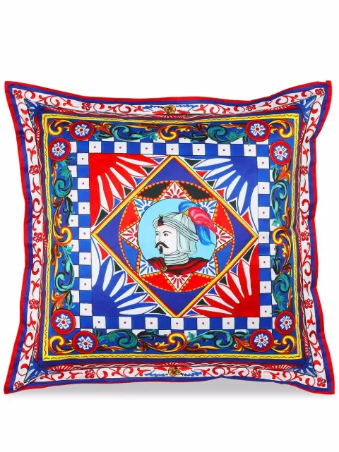 Dolce & Gabbana large Carretto-print duchesse cotton cushion Blue TCE003TCA95