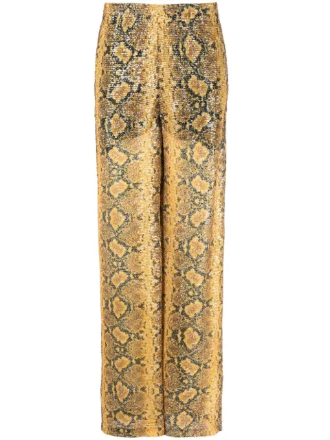 GCDS sequin-embellished snakeskin-print trousers Yellow SS22W260350