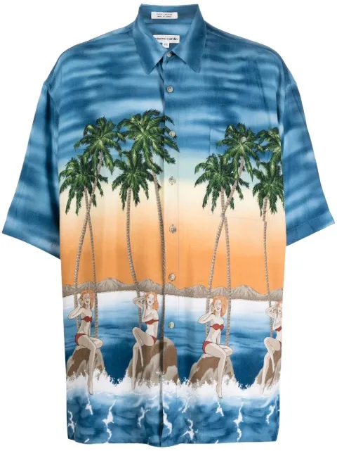 Pierre Cardin Pre-Owned 1990s palm tree-print shirt Blue PICA250N