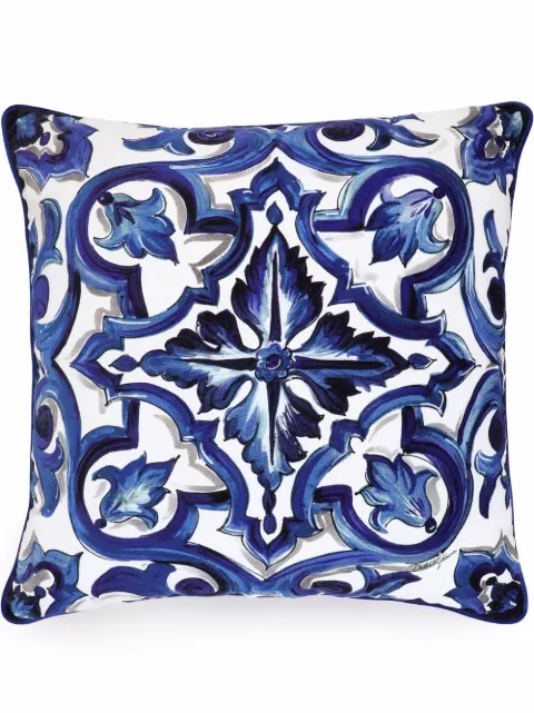 Dolce & Gabbana large Mediterraneo velvet-trim cushion Blue TCE003TCAA1