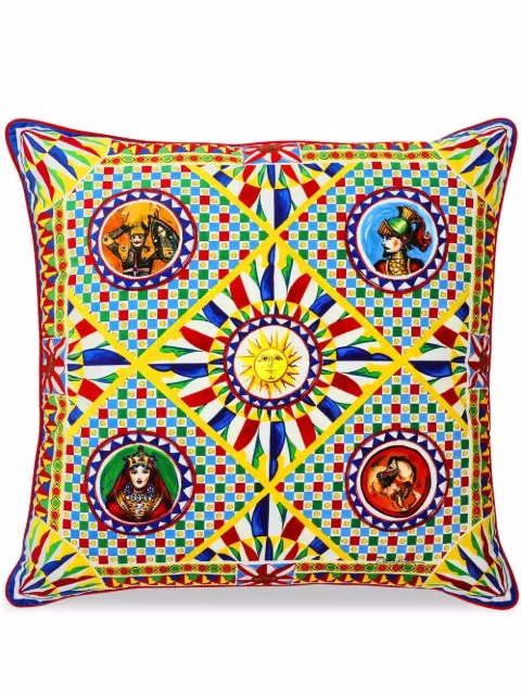 Dolce & Gabbana large Carretto-print velvet cushion Yellow TCE003TCA96