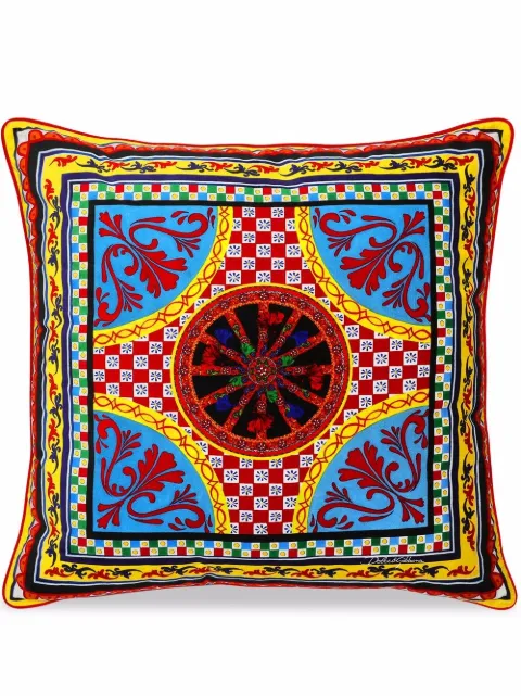 Dolce & Gabbana large Carretto-print velvet cushion Red TCE003TCA96