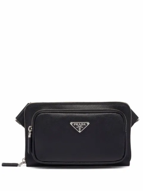 Prada logo plaque zipped crossbody bag Black 2VH156VOOO9Z2
