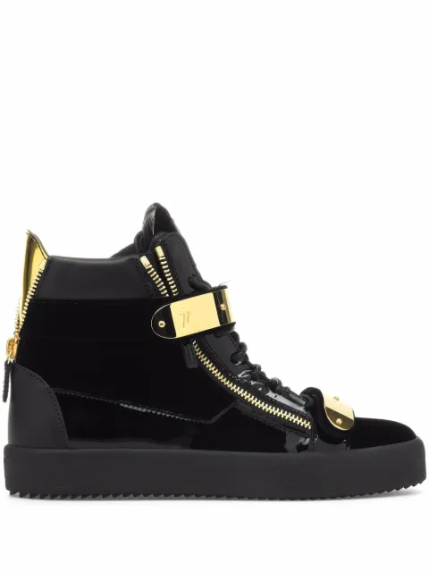Giuseppe Zanotti Coby velvet double-straps mid-top sneakers Black RU20043002